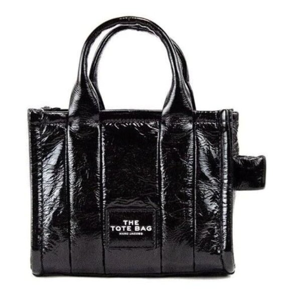 #135 - Marc Jacobs The Shiny Crinkle Crossbody Tote Bag Black - MINI NWT - Picture 3 of 11